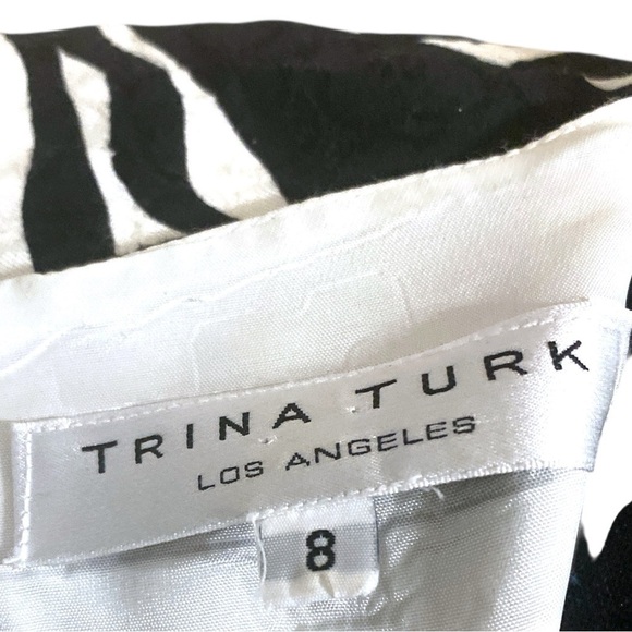 TRINA TURK Patterned Black & White Sleeveless Dress Women’s Size 8 Full Lining - Picture 3 of 15